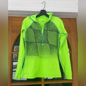 Nike Pro DriFit Women’s Highlighter Green/black Quarter Zip Shirt Size Medium